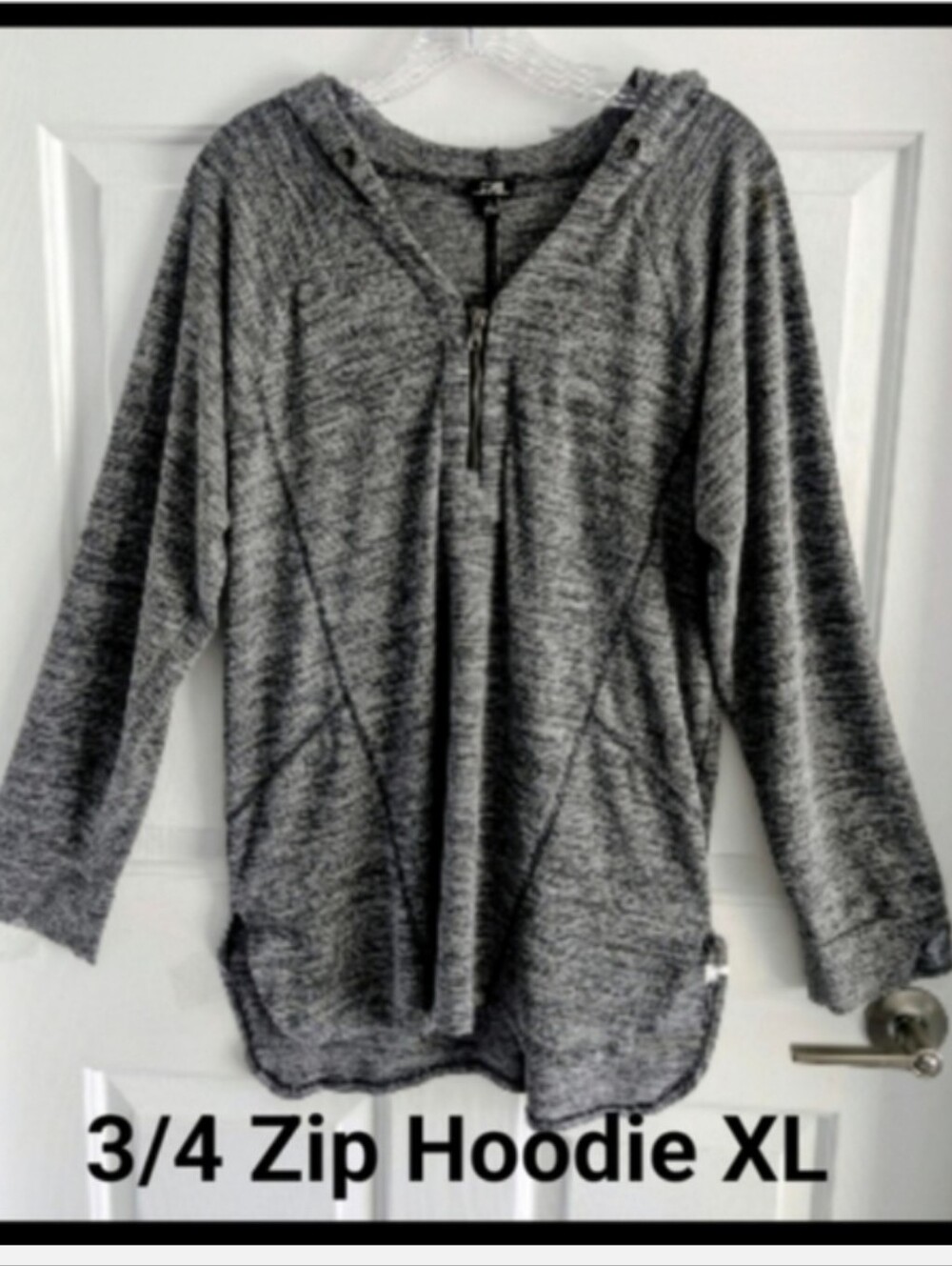 Gray 3/4 Zip Hoodie Pullover Athletic Top Yoga XL Long Sleeve